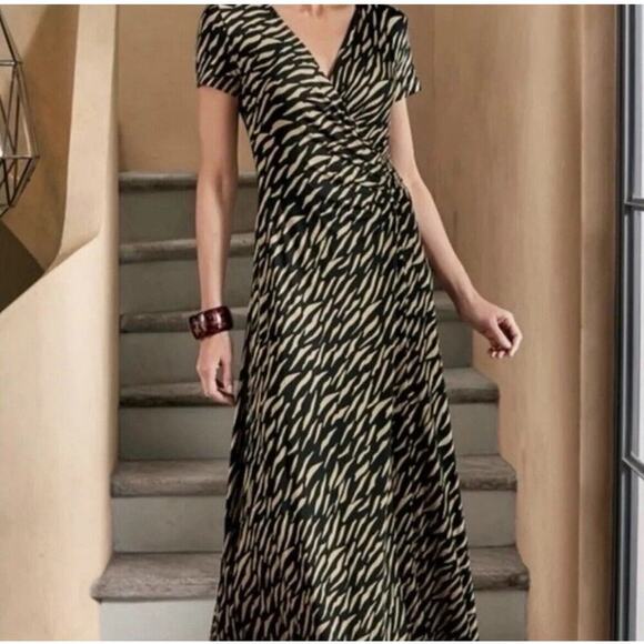 Soft Surroundings Women’s Faux Wrap Maxi Dress Brown Black Zebra Print Boho S - Picture 1 of 8